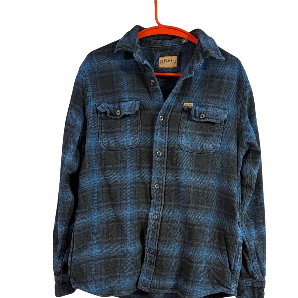 Orvis Gray Blue Thick Cotton Flannel‎ Men's Button-Up Shirt - Size S